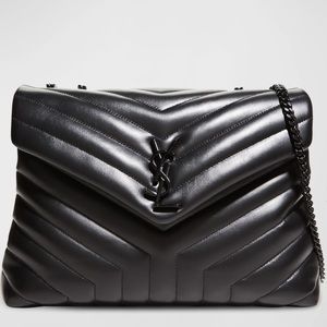 Saint Laurent Loulou Medium YSL Matelassé Calfskin Leather Chain Bag Black